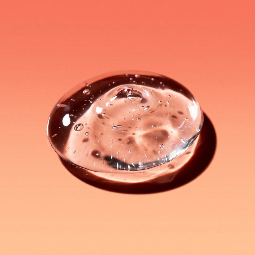 Goccia di gel trasparente su fondo corallo